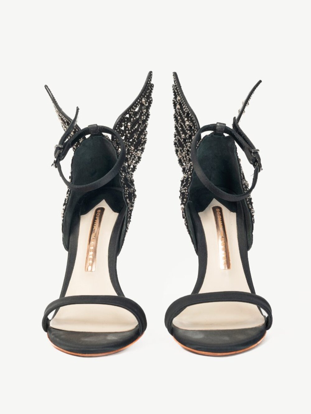 Sophia Webster Evangeline "Black" Crystal-Embellished Satin Sandals - Picture 2 of 10